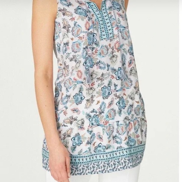 J. Jill‎ White Folkloric Floral Paisley Tank. Size XS (222) - Picture 1 of 10